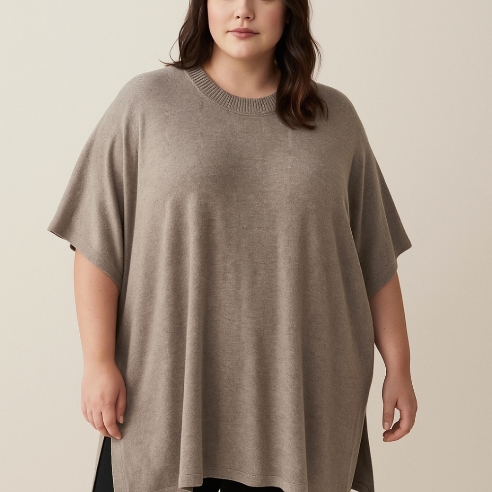 14th & Union Taupe Knit Wool Blend Tunic Top, Vented Sides, Super Soft, Nwt, 1X